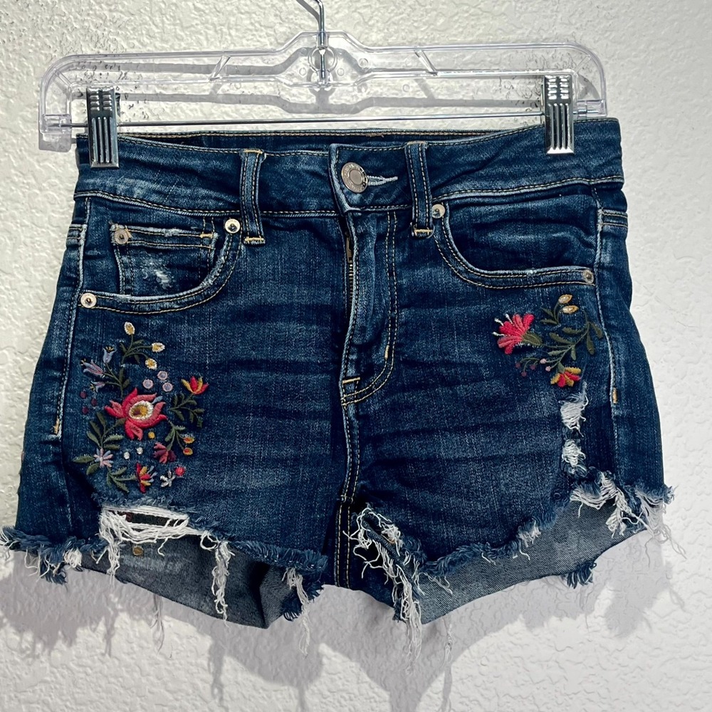 American Eagle Outfitters Next Level Stretch Shorts Women 2 Blue Denim High Rise
